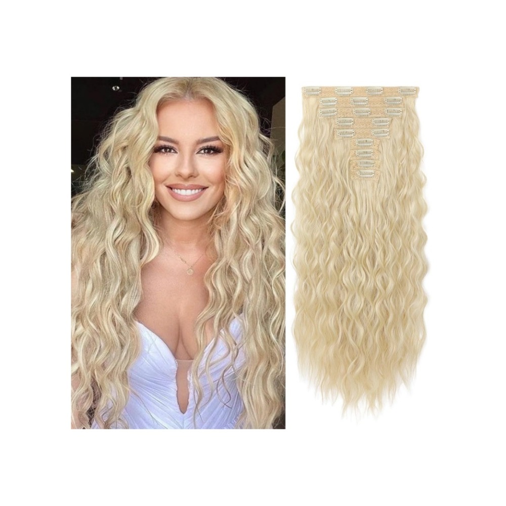 Natural Blonde Clip in Hair Extensions 24" Mermaid Wave HYOUITSU Fiber - 9 PCS